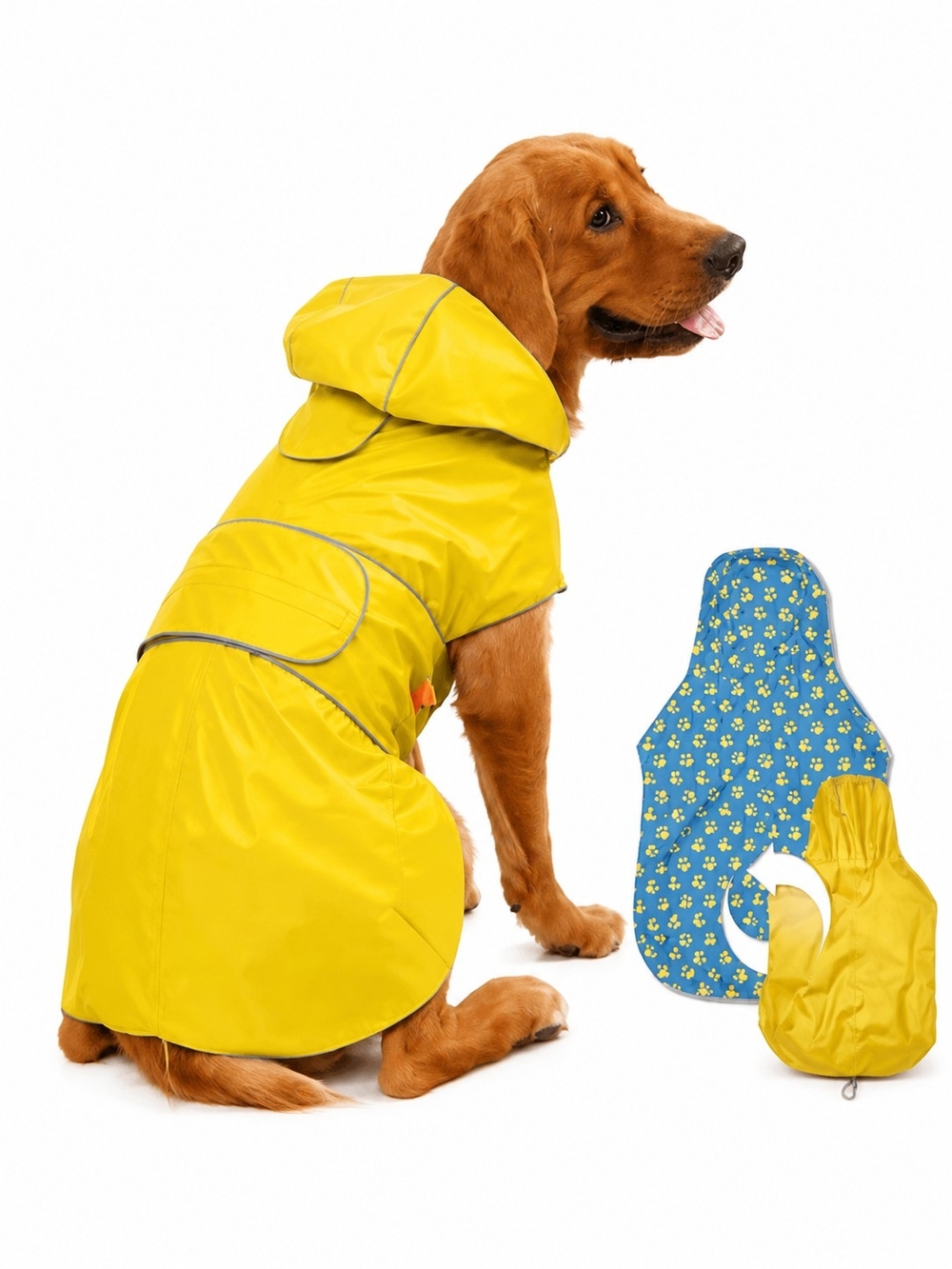 Kimee Reversible Dog Raincoat Waterproof Hooded Reflective Jacket S/M